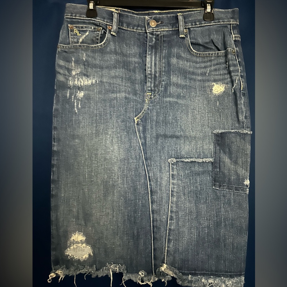 Ralph Lauren Distressed Blue Denim Skirt